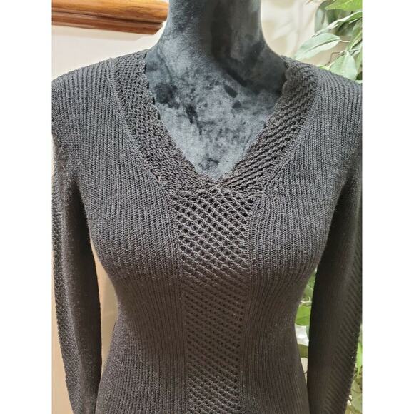 Sequence Women's Solid Black 100% Acrylic Long Sleeve Top & Skirt 2 Piece Suit 8 - Picture 3 of 10